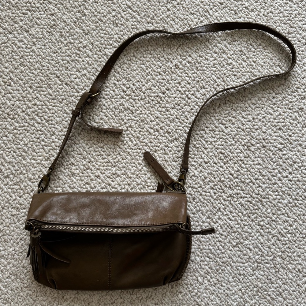 Lucky Brand Harper Foldover Leather Crossbody Bag in Olive Green